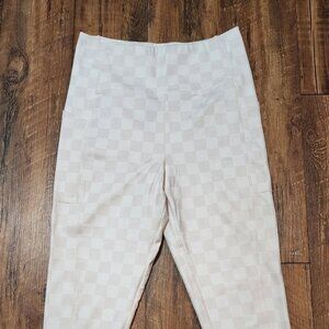 Hurley White & Tan Checkered Yoga Work Out Leggings